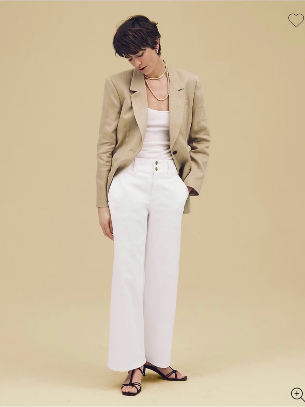 J. Crew slim-wide jean with stacked gold buttons in white denim 28